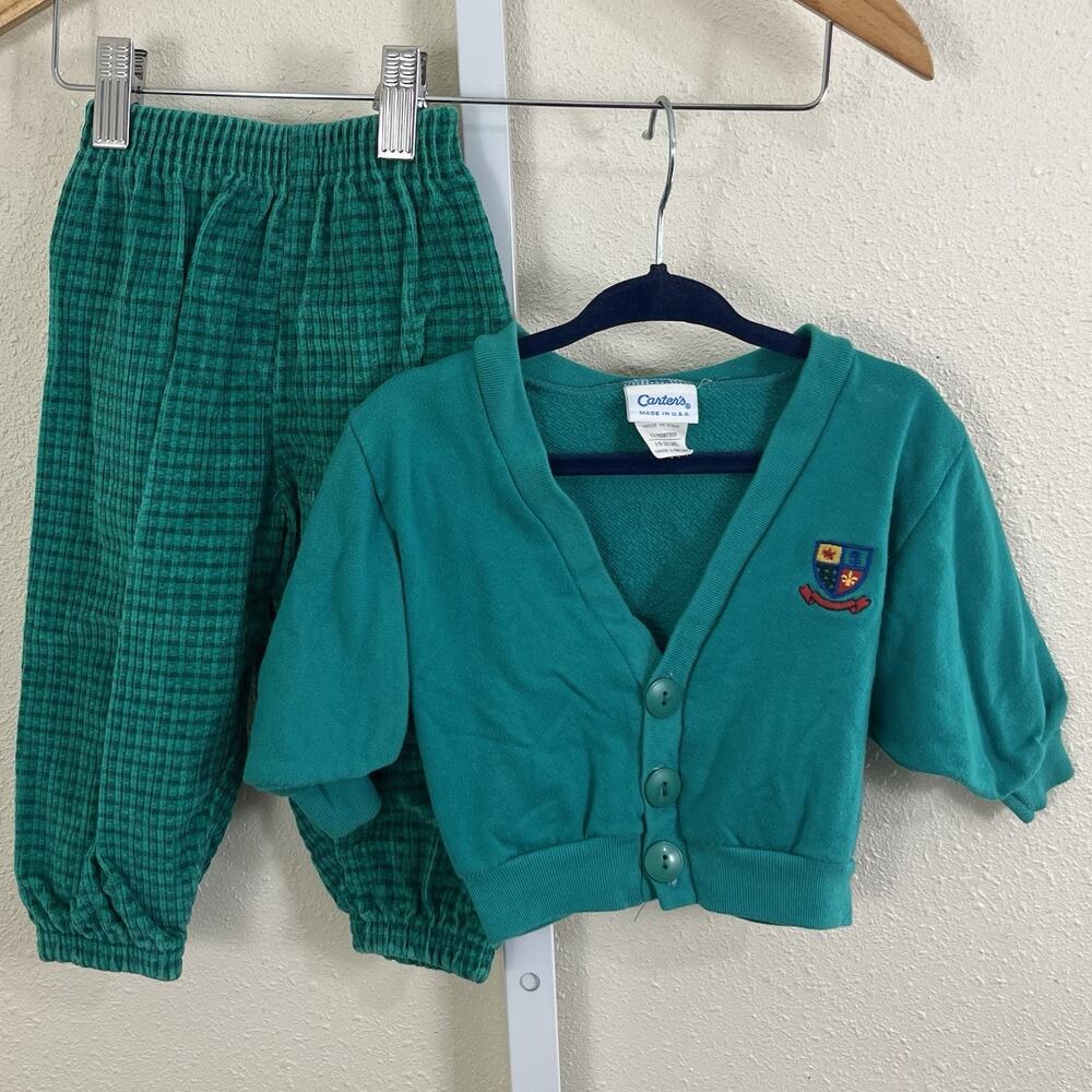 Carter’s Vintage 90s Boys 12M Cardigan Corduroy Pants Set Made in USA